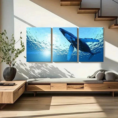 3pcs Sea Life Mammals Whales Modern Wall Art Set Canvas Framed 60x90cm - High Quality Print 100% Australian Made Wall Canvas Ready to Hang - Bella Home Decor