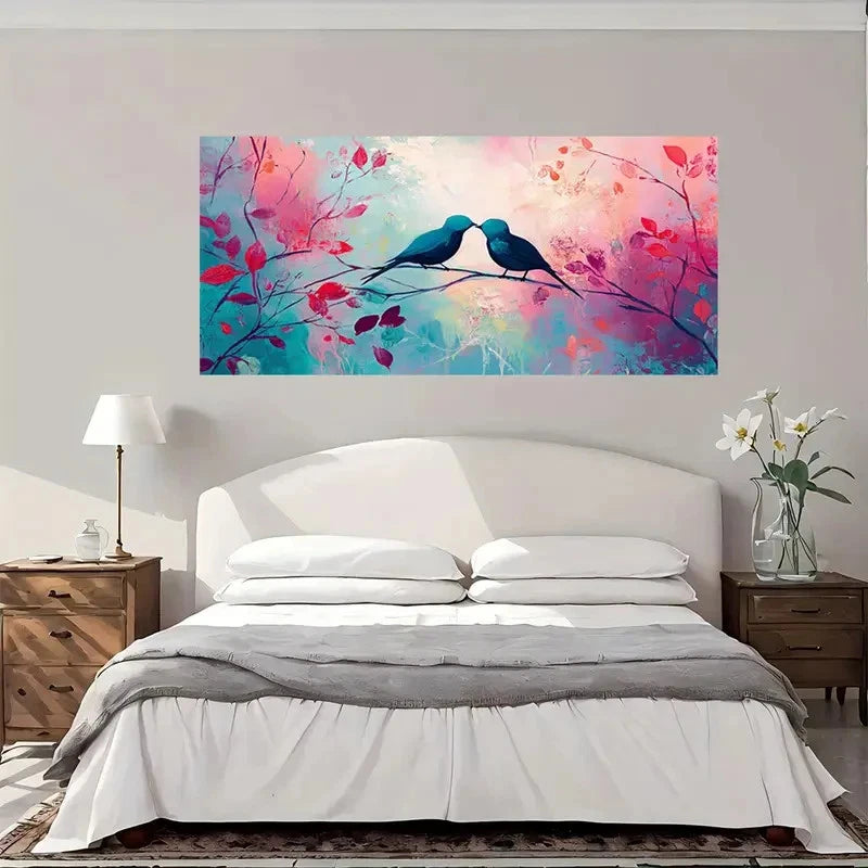 Romantic Bird Couple Wall Art Canvas Office Home Room Framed 120x60cm