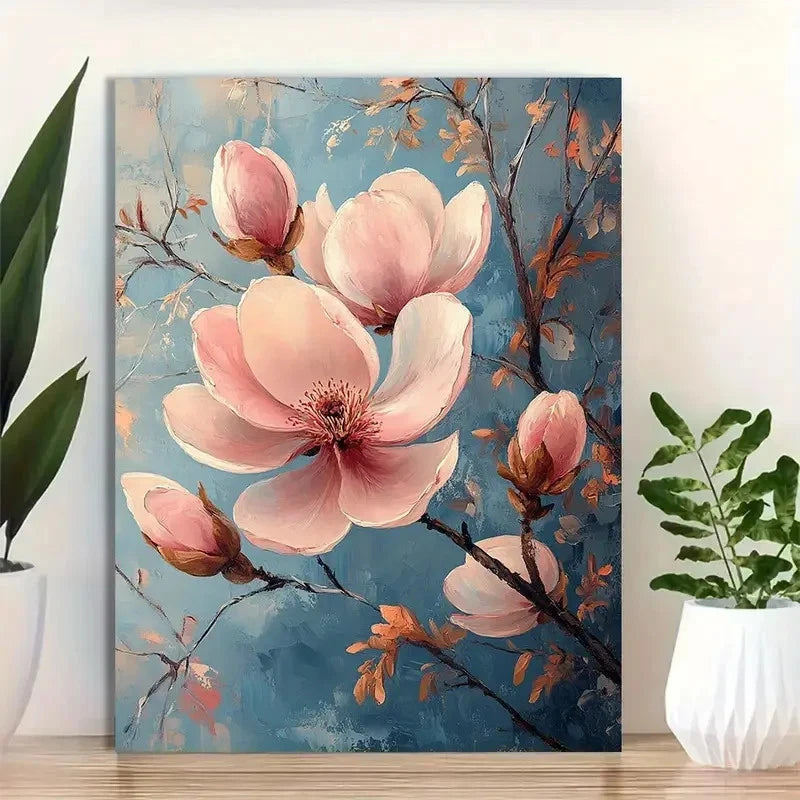 Beautiful Magnolia Flower Elegant Botanical Painting 40x60cm Metal Print Ready to Hang