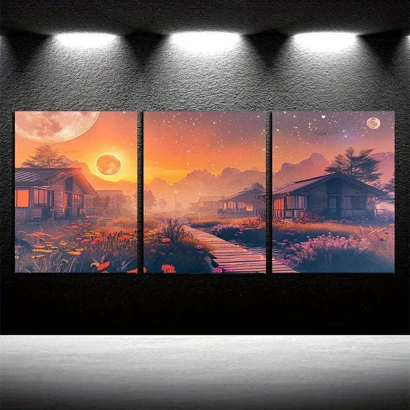 3pcs Vibrant Rustic Countryside Scenes Metal Print Ready to Hang Art - Bella Home Decor