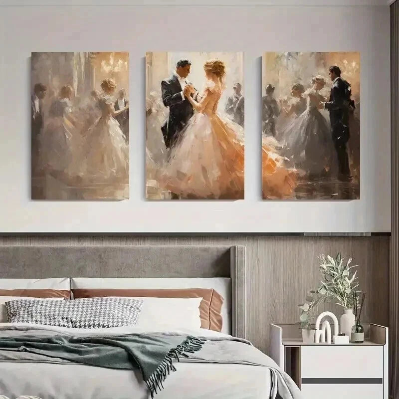 3pcs Romantic Ballroom Couple Wedding Perfect Wall Art Set Canvas Framed 50x70cm - High Quality Print 100% Australian Made Wall Canvas Ready to Hang - Bella Home Decor