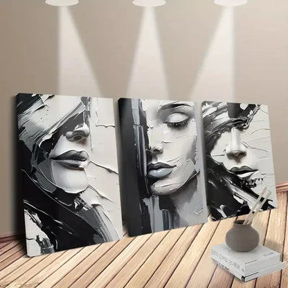 3pcs Abstract Minimalism Black and White Lines Human Face Wall Art Canvas Unframed - High Quality Print 100% Australian Made Wall Canvas - Bella Home Decor