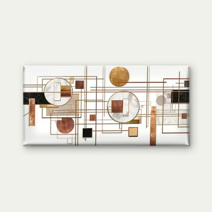 Black White Golden Copper Circles Squares Wall Art Canvas Office Home Room Framed 120x60 cm