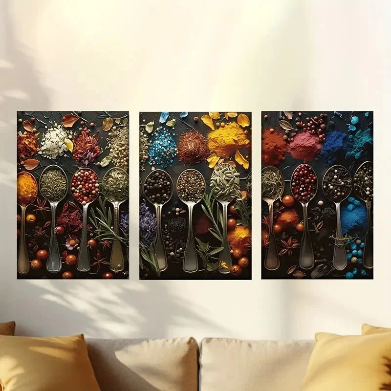 3pcs Vibrant Spice Collection Wall Art Set Canvas Framed 50x70cm - High Quality Print 100% Australian Made Wall Canvas Ready to Hang - Bella Home Decor