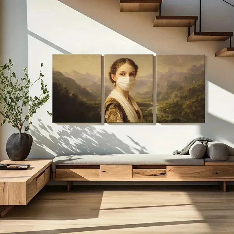 3pcs Artistic Woman Portrait Mountain Landscape Metal Print Ready to Hang Art - Bella Home Decor