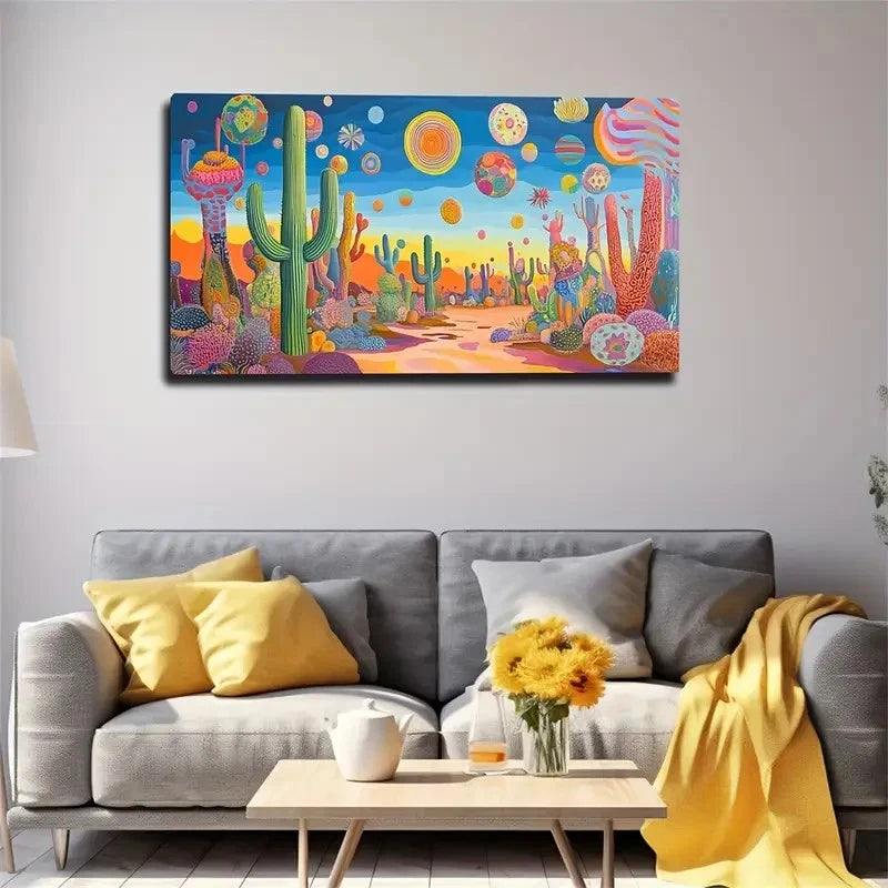 Abstract Cactus Make People Wall Art Canvas Office Home Room Framed 120x60cm