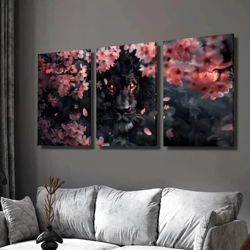 3pcs Black Panther & Pink Cherry Blossom Wall  Art Set Canvas Unframed - High Quality Print 100% Australian Made Wall Canvas - Bella Home Decor