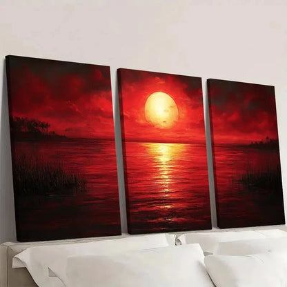 3pcs Stunning Red Sunset Z    Wall Art Set Canvas Framed 60x90cm - High Quality Print 100% Australian Made Wall Canvas Ready to Hang