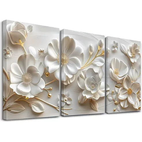3pcs Floral Art Decorative White Flowers Art Set Canvas Unframed - High Quality Print 100% Australian Made Wall Canvas