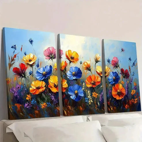 3pcs Colorful Vibrant Wildflower Print Wall Art Canvas Unframed - High Quality Print 100% Australian Made Wall Canvas - Bella Home Decor