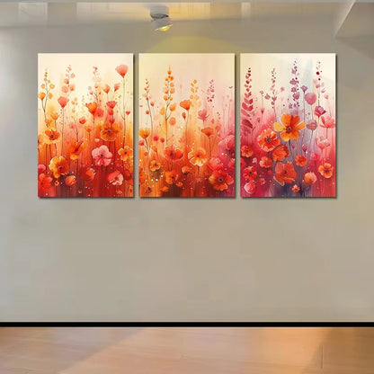 3pcs Vibrant Red, Orange & Pink Flowers Wall Art Set Canvas Framed 50x70cm - High Quality Print 100% Australian Made Wall Canvas Ready to Hang