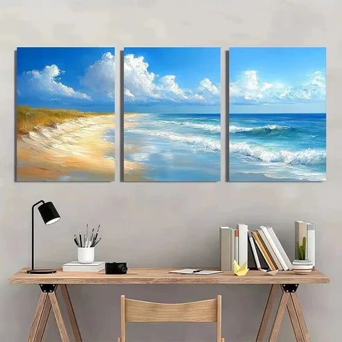 3pcs Beach and Sea Landscape Painting Wall Art Set Canvas Unframed - High Quality Print 100% Australian Made Wall Canvas - Bella Home Decor