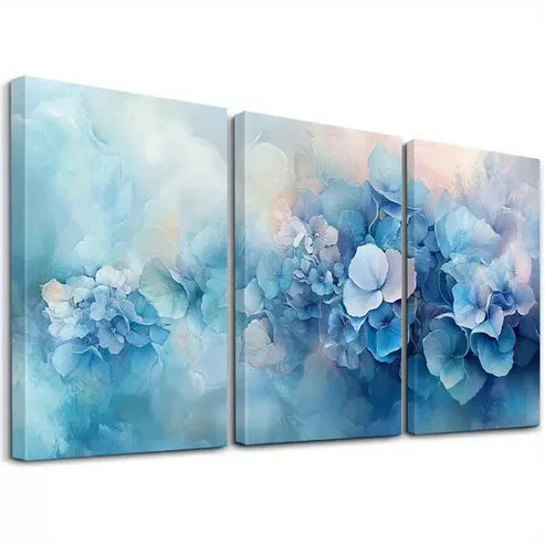 3pcs Blue Hydrangeas Summer Flowers Painting Canvas Unframed - High Quality Print 100% Australian Made Wall Canvas