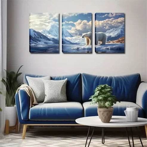 3pcs Polar Bear on Ice Wall Art Set Wall Art Canvas Unframed - High Quality Print 100% Australian Made Wall Canvas