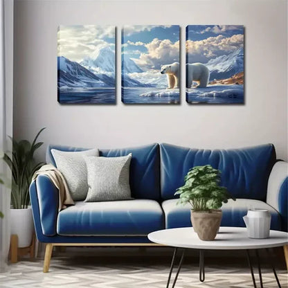 3pcs Polar Bear on Ice Wall Art Set Wall Art Canvas Unframed - High Quality Print 100% Australian Made Wall Canvas