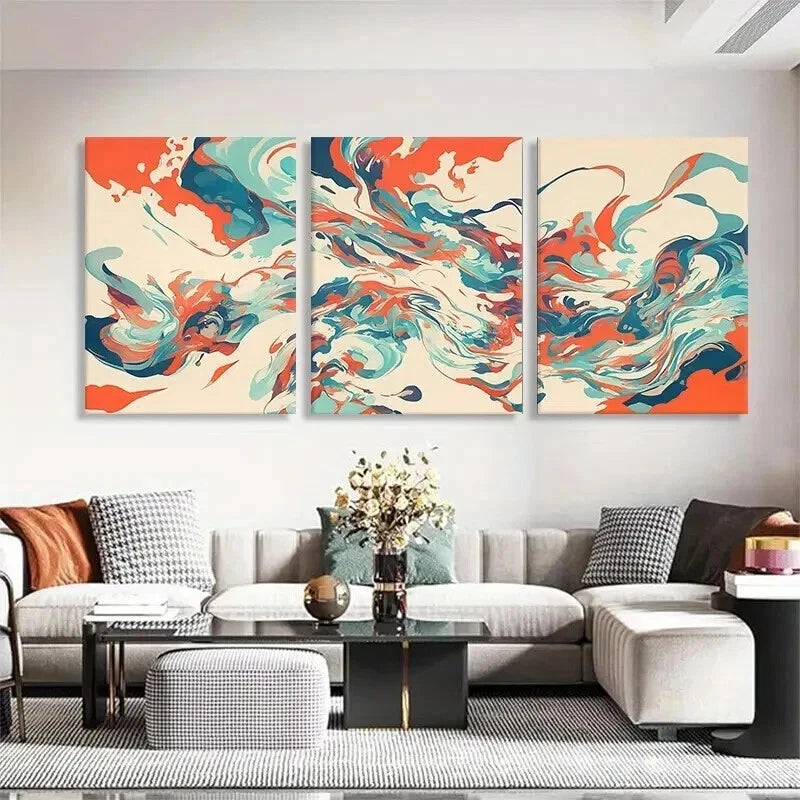 3pcs Mint Swirls Dynamic Contemporary Perfect Wall Art Set Canvas Framed 50x70cm - High Quality Print 100% Australian Made Wall Canvas Ready to Hang