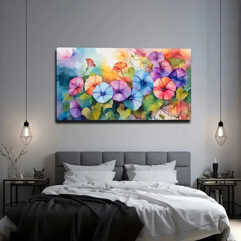 Watercolor Trumpet Flowers Wall Art Canvas Office Home Room Framed 120x60cm