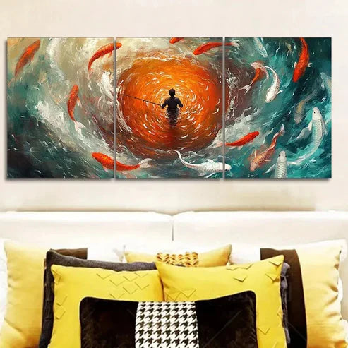 3pcs Fisherman Koi Nature Wall Art Set Wall Art Canvas Unframed – High Quality Print 100% Australian Made Wall Canvas