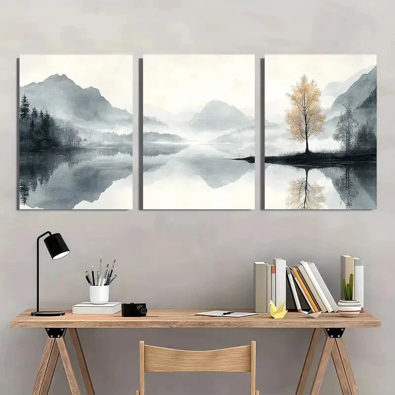 3pcs Black and White Nature Scene Posters Metal Print Ready to Hang Art - Bella Home Decor