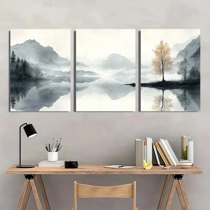 3pcs Black and White Nature Scene Posters Metal Print Ready to Hang Art - Bella Home Decor
