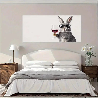 Chic Bunny Wine Glass Wall Art Canvas Office Home Room Framed 120x60cm