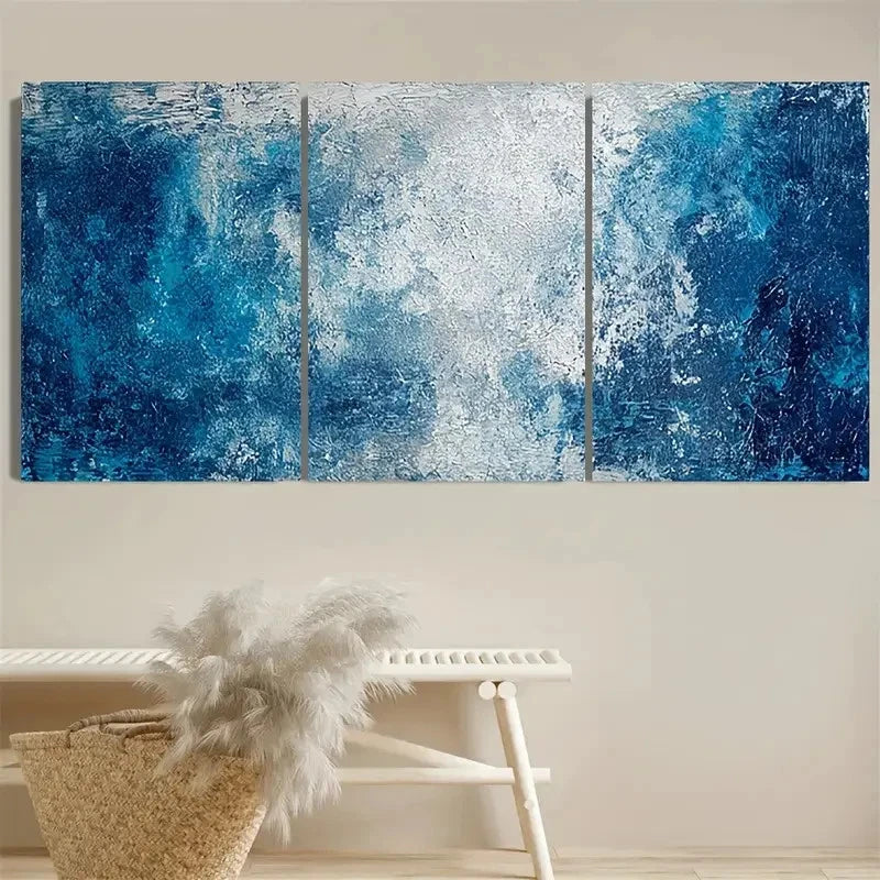3pcs Dark Blue and White Ocean Wall Art Set Canvas Framed 40x60cm - High Quality Print 100% Australian Made Wall Canvas Ready to Hang - Bella Home Decor