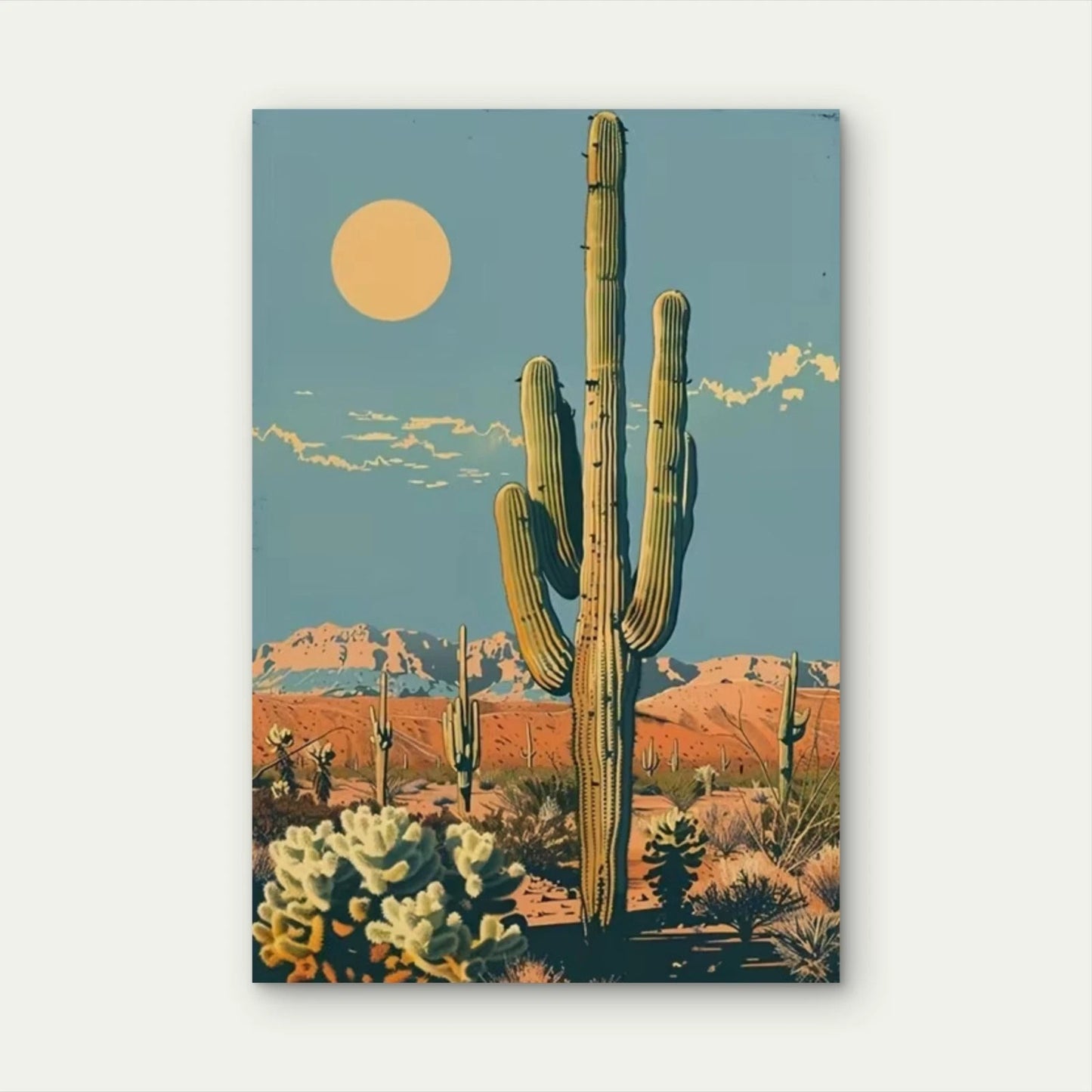 Vibrant Sunset Scene with Saguaro 60x90cm Metal Print Ready to Hang