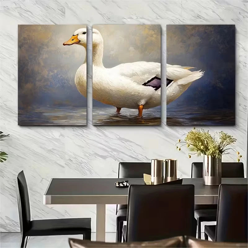 3pcs White Duck Goose Oil Painting Metal Print Ready to Hang Art