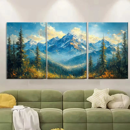 3pcs Rocky Mountains Oil Painting Metal Print Ready to Hang Art