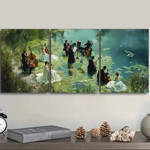 3pcs Concert by the lake (4) Wall Art Set Canvas Unframed - High Quality Print 100% Australian Made Wall Canvas - Bella Home Decor