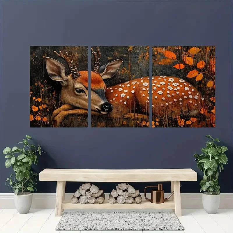 3pcs African Wildlife Deer Nature Painting Metal Print Ready to Hang Art - Bella Home Decor