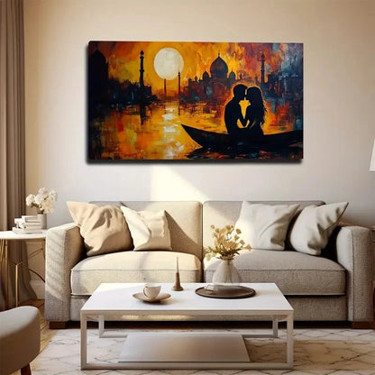 Sunset Boat Couple Wall Art Canvas Office Home Room Framed 120x60cm