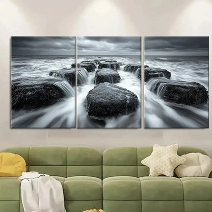 3pcs Dramatic Black and White RI Wall Art Set Canvas Framed 60x90cm - High Quality Print 100% Australian Made Wall Canvas Ready to Hang - Bella Home Decor