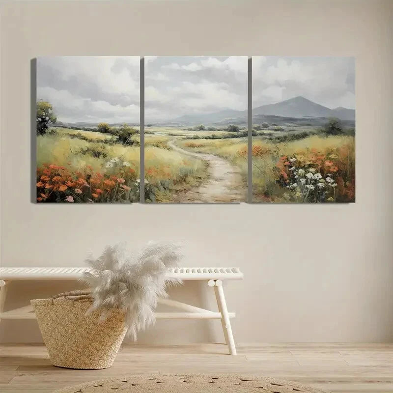 3pcs Nature Scenery Mountains Flowers Metal Print Ready to Hang Art - Bella Home Decor