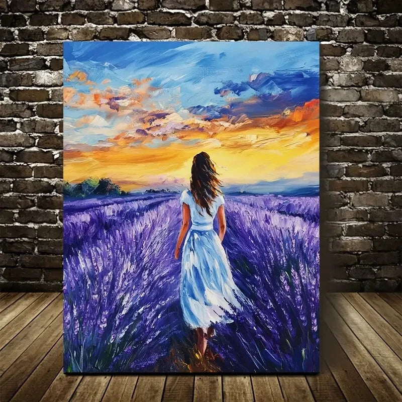 Vibrant Purple Flowers & Dramatic Sky Painting 40x60cm Metal Print Ready to Hang - Bella Home Decor