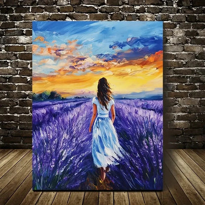Vibrant Purple Flowers & Dramatic Sky Painting 40x60cm Metal Print Ready to Hang - Bella Home Decor