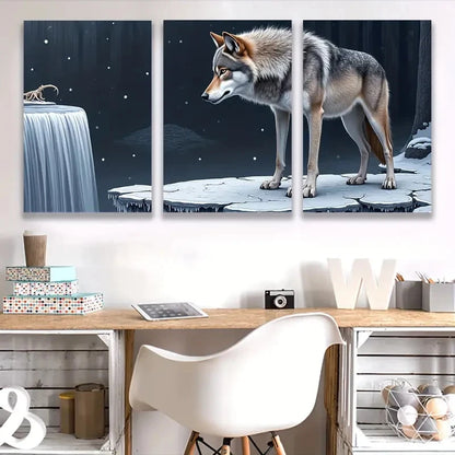 3pcs Wolf Howls at the Moon Y Wall Art Set Canvas Framed 40x60cm - High Quality Print 100% Australian Made Wall Canvas Ready to Hang