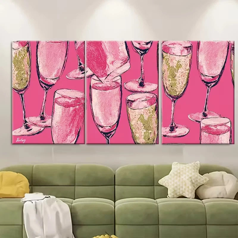 3pcs Champagne Problems Preppy Metal Print Ready to Hang Art - Bella Home Decor