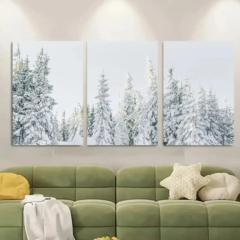 3pcs Winter Scene with Snow-Covered Trees Metal Print Ready to Hang Art