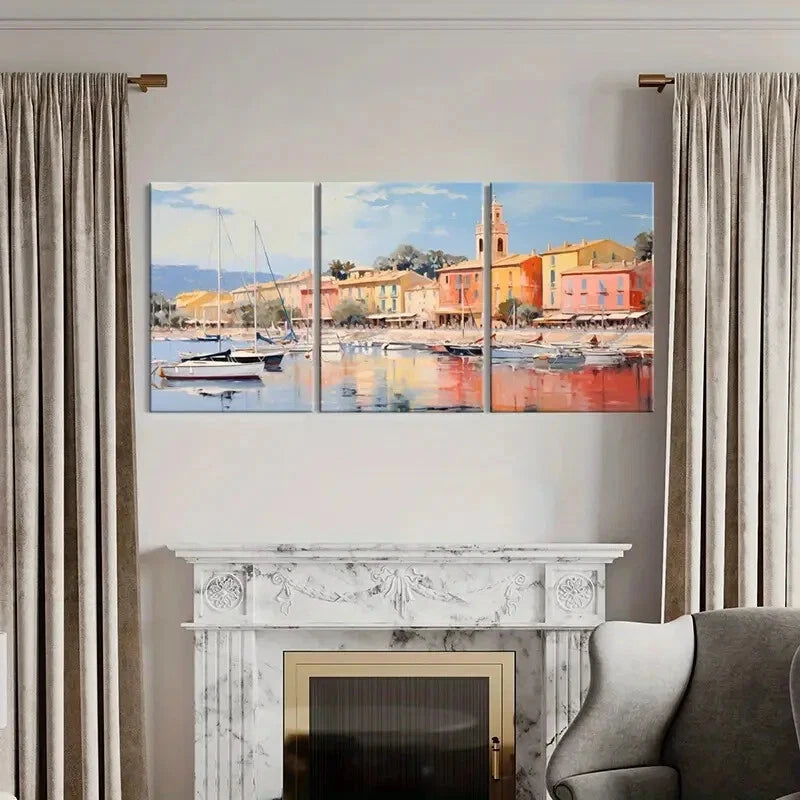 3pcs Artistic Coastal Scene Mediterranean Arch Metal Print Ready to Hang Art - Bella Home Decor