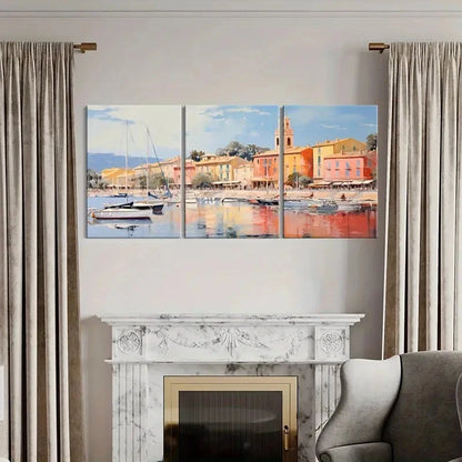 3pcs Artistic Coastal Scene Mediterranean Arch Metal Print Ready to Hang Art - Bella Home Decor