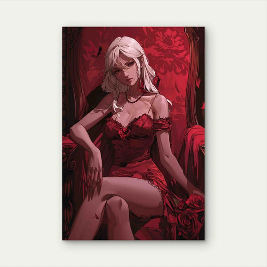 Anime Girl In A Red Dress 40x60cm Metal Print Ready to Hang
