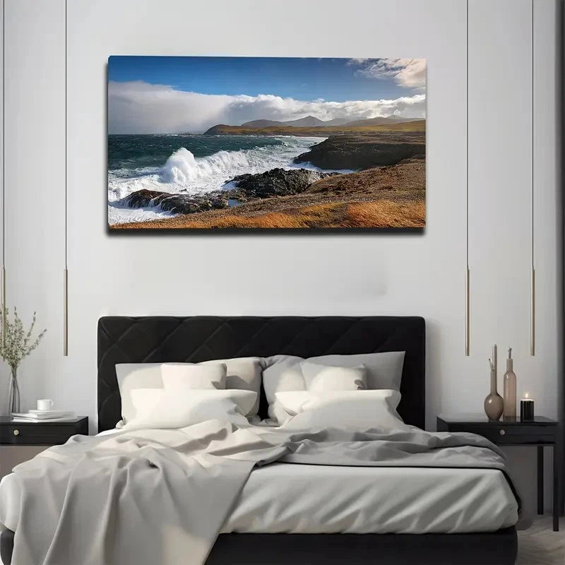 Waves Breaking Wall Art Canvas Office Home Room Framed 120x60cm