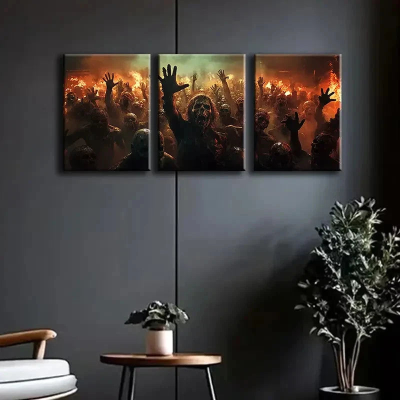 3pcs Zombie Apocalypse Print Painting Metal Print Ready to Hang Art
