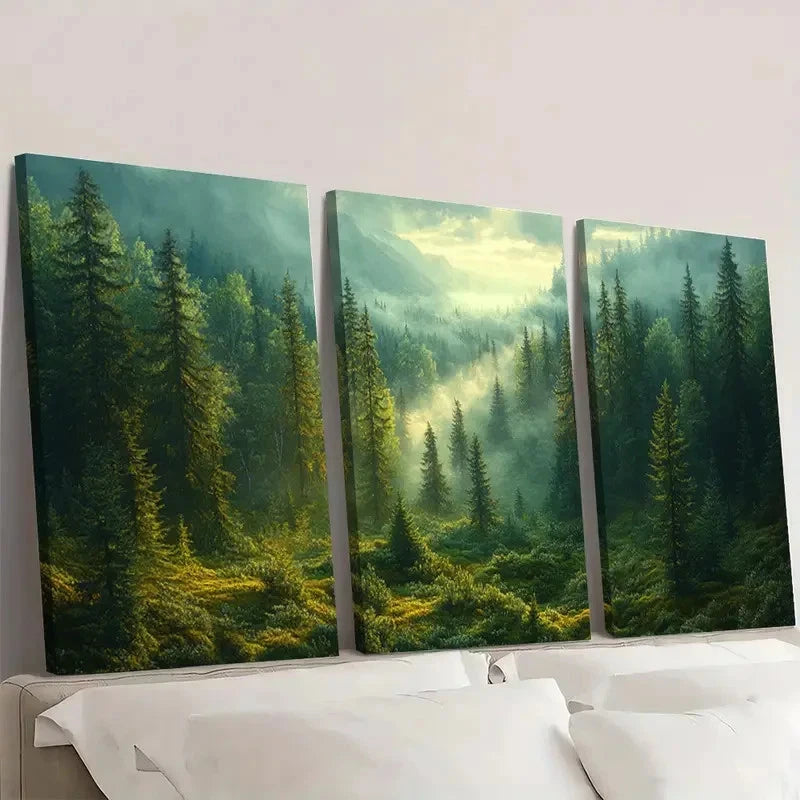 3pcs Moody Black Forest SG   Wall Art Set Canvas Framed 40x60cm - High Quality Print 100% Australian Made Wall Canvas Ready to Hang - Bella Home Decor