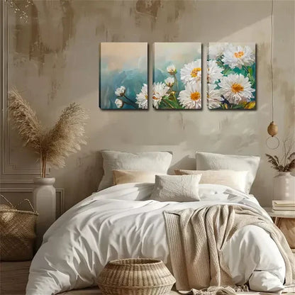 3pcs Romantic White Chrysanthemum In The Wild Wall Art Set Wall Art Canvas Unframed - High Quality Print 100% Australian Made Wall Canvas