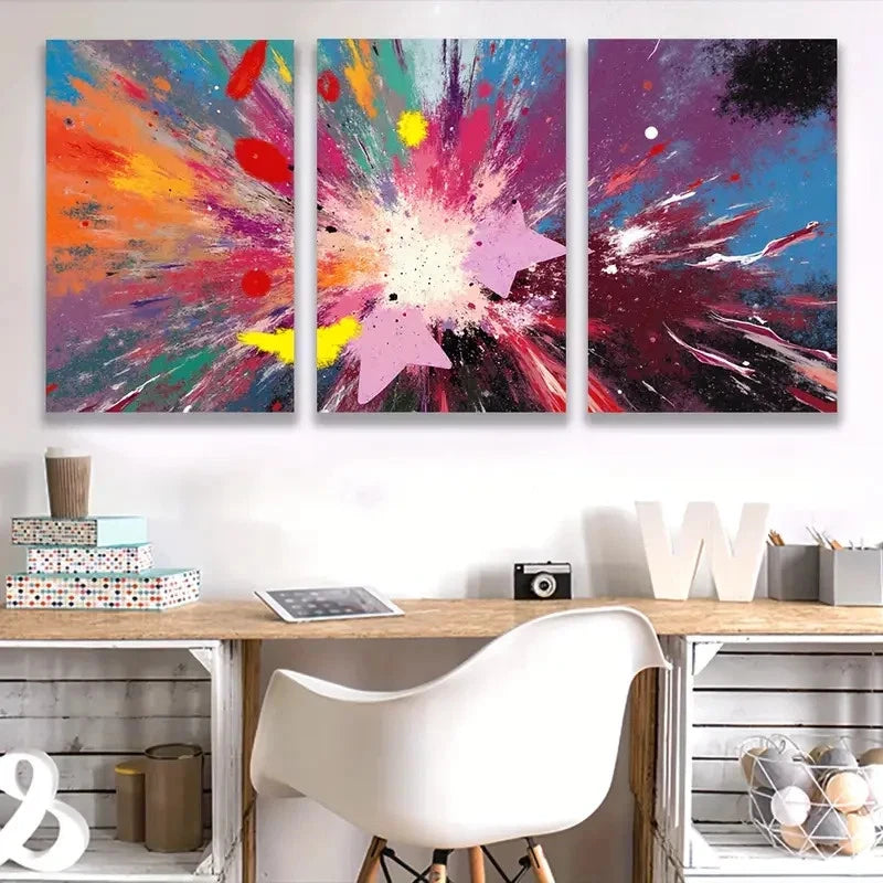 3pcs An Abstract Splatter Design Of Colors   Wall Art Set Canvas Framed 50x70cm - High Quality Print 100% Australian Made Wall Canvas Ready to Hang - Bella Home Decor