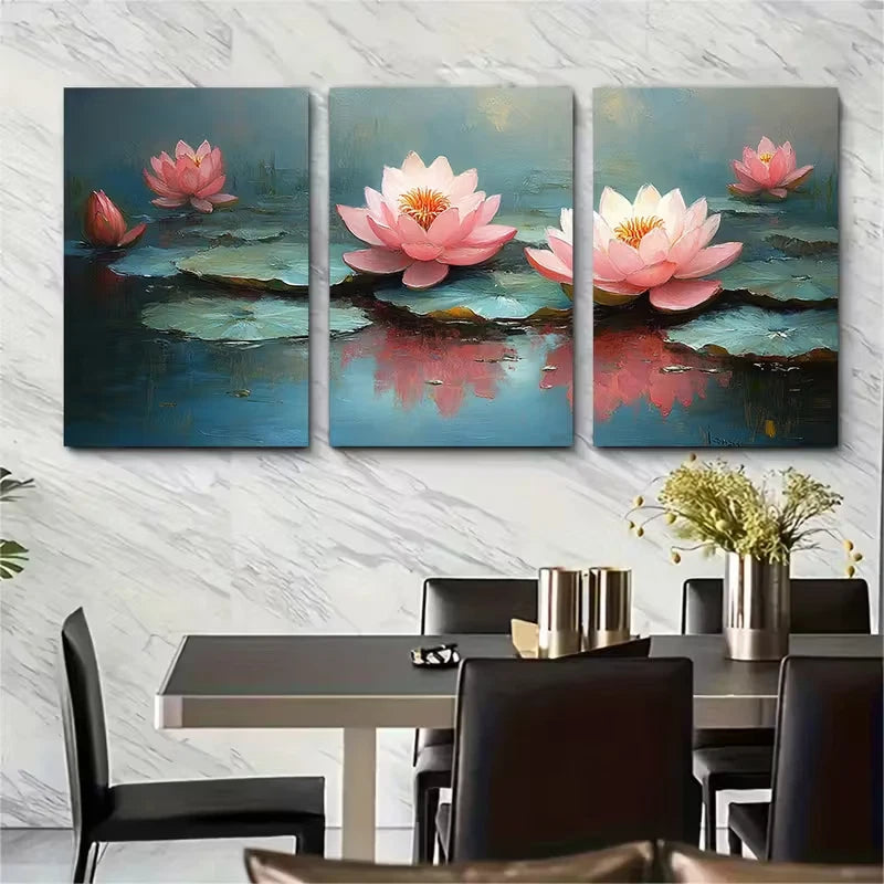 3pcs Water Lilies Painting Metal Print Ready to Hang Art