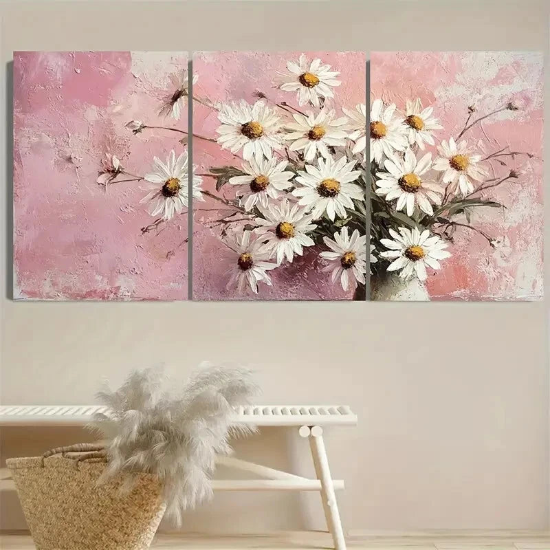 3pcs Daisy Wildflower Rustic Floral Farmhouse Metal Print Ready to Hang Art - Bella Home Decor
