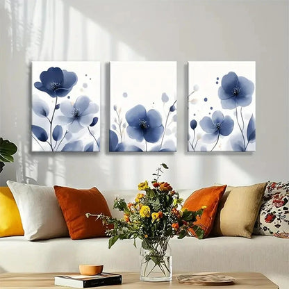 3pcs Elegant Blue Flower Botanical Metal Print Ready to Hang Art - Bella Home Decor